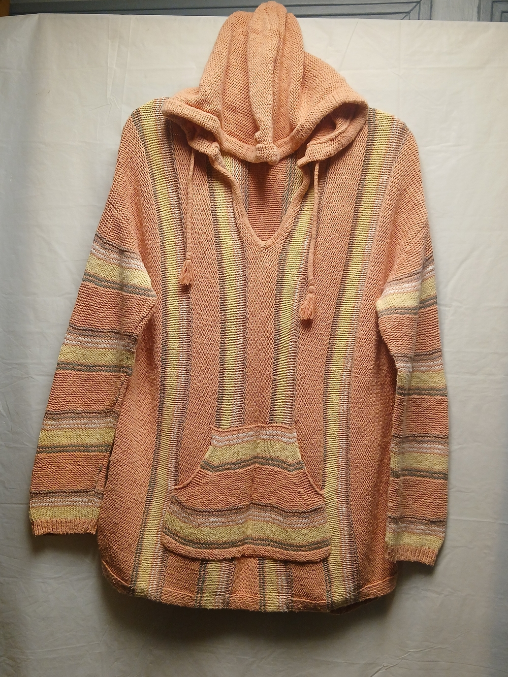 Peach Striped Knit Hoodie- Source Unknown